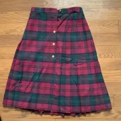 チェック柄 プリーツスカート ウール混 レッド グリーン