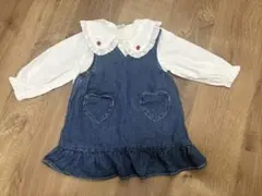 futafuta 福袋　ハートポケットデニムジャンパースカートと苺ブラウスセット