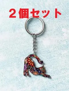 【新品・２個セット】キーホルダー　猫　ねこ　ネコ　のびのび