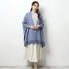 フリンジ ポンチョカーディガン　シューラルー　SHOOLARUE ブルー　カバー