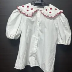 ZARA 刺繍フリル襟 半袖シャツ