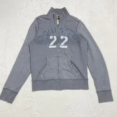 HOLLISTER パーカー ジップアップ ダメージ加工 ロゴ グレー Lのサムネイル