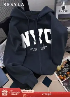 SHEIN ジップアップ パーカー ネイビー