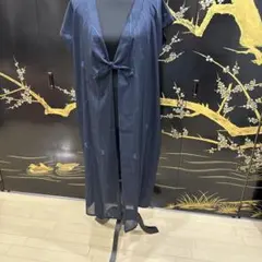 ネイビー ストライプ 着物リメイクロングベスト丈110cm