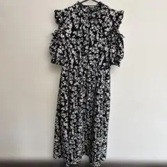 フリル袖 花柄 ロングワンピース