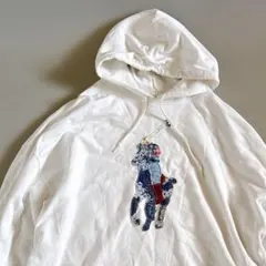 ポロラルフローレン　ビッグポニーロゴ パッチワーク　パーカー　白　ゆったり