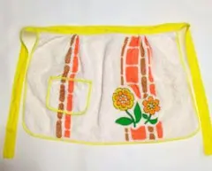 フラワー柄タオル地エプロン　前かけ　ポケット付き　昭和レトロ　アンティーク