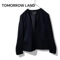 美品】トゥモローランド　ノーカラージャケット　ウール混　黒　美シルエット