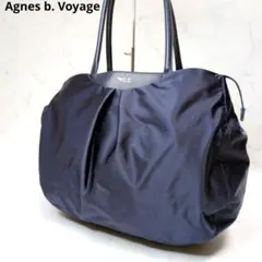アニエスベーボヤージュ トートバッグ ナイロン レザー 肩掛け ネイビー