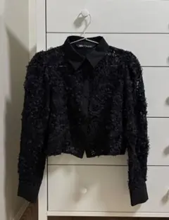 ZARA フラワーレースシャツ ブラック