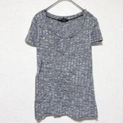 【S】半袖カットソー Tシャツ グレー リブ編み Uネック シンプル US古着