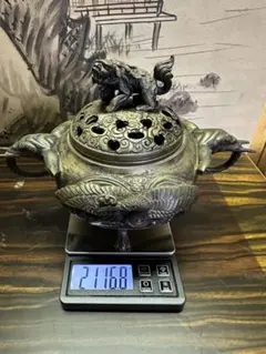 九谷焼 打ち出小槌唐獅子 狛犬 色絵金彩 縁起物 厄除 退魔 置物 高さ