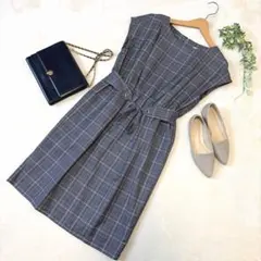 【美品】TRUDEA トルディア ワンピース　チェック　グレー　Mサイズのサムネイル