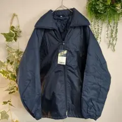 ネイビー ナイロン ジップアップジャケット フード付き中綿入キルティングＭサイズ
