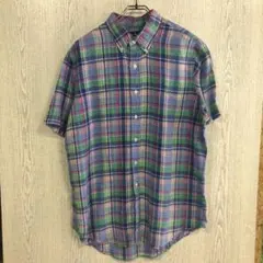 90s☆ポニー　刺繍ロゴ　ラルフローレン 半袖シャツ BDシャツ チェック　XL