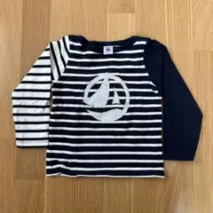 プチバトーストライプ柄 ボート刺繍 長袖カットソー　104㎝