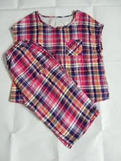 ベルメゾン　チェック柄　レディース　ガーゼ　パジャマセット　LL