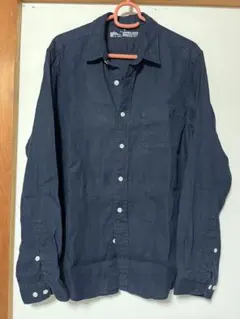 無印良品　フレンチ リネン 洗いざらし麻100% シャツ ブラウス　紺色のサムネイル