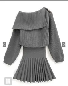 【タグ付き】ワンショルダーニットプリーツミニワンピース[tw1180]