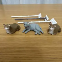 ねこカーリング フロアモップ付き フィギュア 3個セット