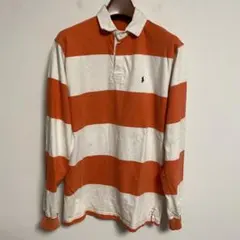 POLO RALPH LAUREN オレンジ/白 ボーダー長袖ポロシャツ L