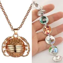 フォト ネックレス ロケットペンダント 天使の羽 翼柄 メモリアル ジュエリー