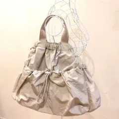GU ドローストリング ショルダーバッグ ベージュ ナイロン製