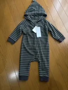 ビームス　フード付きロンパース グレー/ストライプ 80