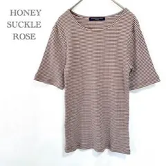 ボーダー柄リブカットソー M ブラウン クルーネック シンプル カジュアル 夏