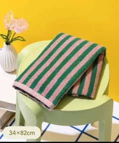 3coins フェイスタオル ピンク×グリーン 2枚 新品未使用タグ付き