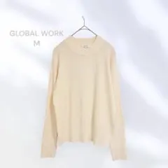 GLOBAL WORK 白リブニット　シンプル　カジュアル　オフィスカジュアル