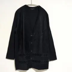 TRANS WORK カーディガン黒スエード調とニット切替大きいサイズ44