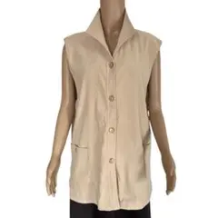 ベージュロングベスト ジレ 前開き　羽織り　上品 きれいめ