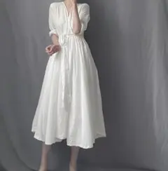 ホワイト シャツワンピース ロング丈 S