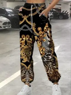 バロッコチェーンヒョウ柄プリントジョガーパンツバロックLサイズ