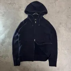 y2k Old UNIQLO ダブルジップ パーカー ネイビー S 裏起毛
