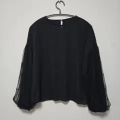 黒 花柄シフォン 長袖シャツ シースルー M ブラック