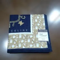 CELINE 大判ハンカチ ネイビー ゴールド