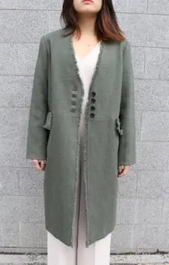 CLANE コート　fringe hemp no collar coat カーキのサムネイル