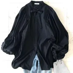 美品✨️yori チェック柄 ボウタイブラウス 長袖 パフスリーブ 36