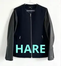 HARE 袖羊革ノーカラージップブルゾン/レザー切替/ブルゾン/ウール