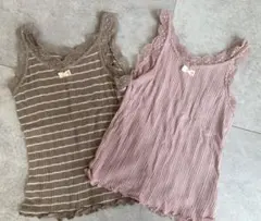 美品☆ボーダー レースタンクトップ リボン 肌着 下着 シャツ2枚セット