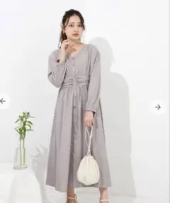 COHINA ウエストギャザーガウンワンピース　グレー