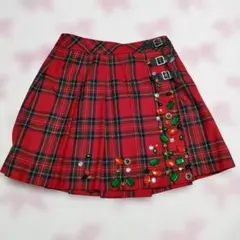 す*う様 y2k 赤 タータンチェック プリーツスカート ビジュー 巻きスカート