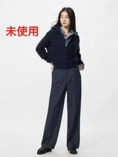 未使用 UNIQLO タックワイドパンツ（丈長め） ネイビー ユニクロ XXL