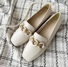 しまむら×MUMUコラボ チェーンローファー アイボリー(淡白) ホワイト XL