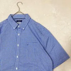 【美品】 NAUTICA ノーティカ ロゴ刺繍 半袖BDシャツ チェック柄 XL