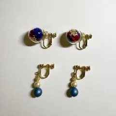 【2点セット】コトモノマルシェ ハンドメイドイヤリング ネジバネ式