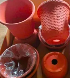 アオサ様専用ページお買い得三河焼高級網柄ラン鉢赤焼6号2ヶ＆7号6ヶ8入セット