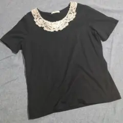 セルフサービス　レースTシャツ　ブラック　オーガニックコットンのサムネイル